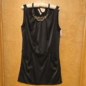 Black Sleeveless Mini Dress with Metal Necklace Detail - NWT